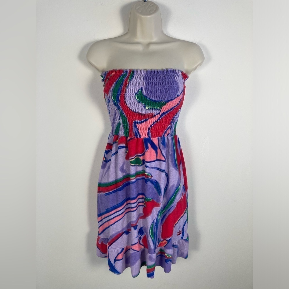 NEW Juicy Couture Velour Ruffle Hem Strapless sundress rouched bodice NWT Small - Picture 3 of 9